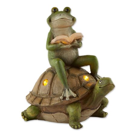 FROG AND TURTLE SOLAR STATUE